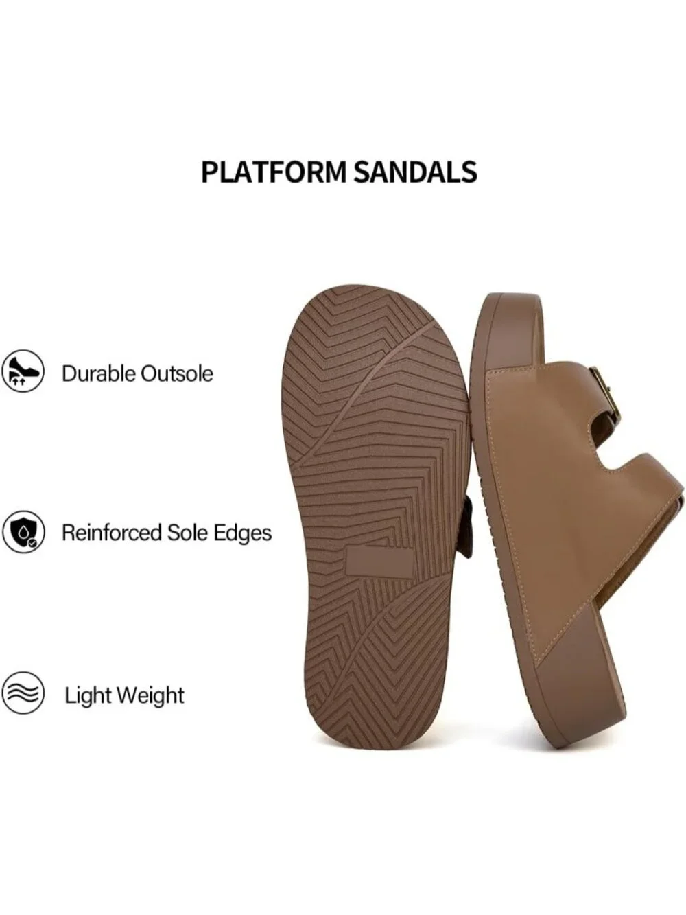 Women's Brown Genuine Leather Slide Buckle Slip on Beach Platform Sandal Shoes